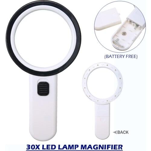 30X Hand Magnifier Reading Jeweler Magnifying Glass with 12 LED Light Lighted Magnifying Glass for Seniors Repair Tool