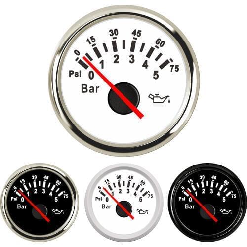 52mm Oil Pressure Gauges PSI Marine Boat Yacht 0-5Bar/0-10Bar Oil Pressure Gauge for Auto With Red Backlight 12V/24V Black White
