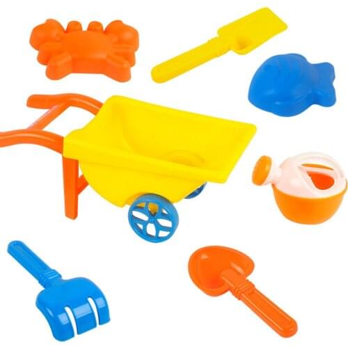 7Pcs/Set Kids Beach Sand Toy Set With Trolley Kettle Mold Shovel Rake For Children Baby Sea Water Funny Sports Bathroom Toys