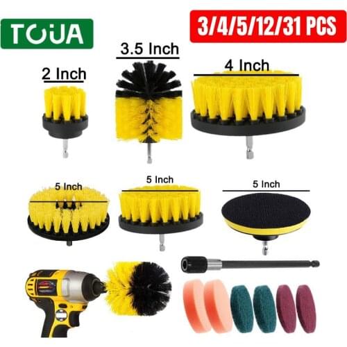 Electric Drill Brush Kit All Purpose Cleaner Auto Tires Cleaning Tools Bathroom Kitchen Surface Round Plastic Scrubber Brushes