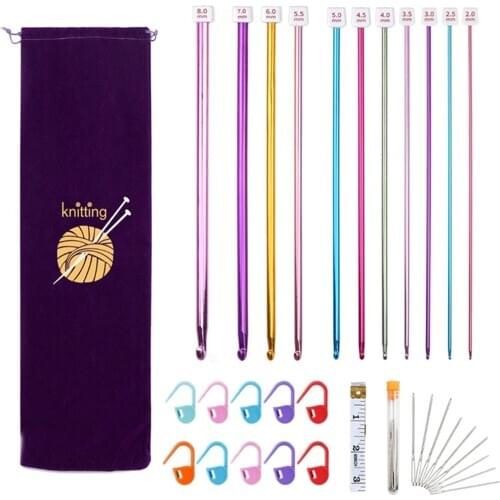 2mm-8mm Comfortable Crochet Hooks Set with Storage Bag, Extra Long Crochet Needles , Stitch Markers, Measuring Tape