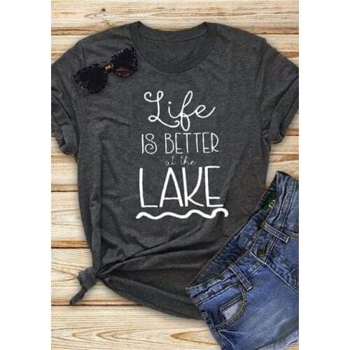 New Summer Letter Tee Life Is Better At The Lake Tumblr T-Shirt Hipster Aesthetic Tops Trendy Camisetas Clothing Vintage Outfits