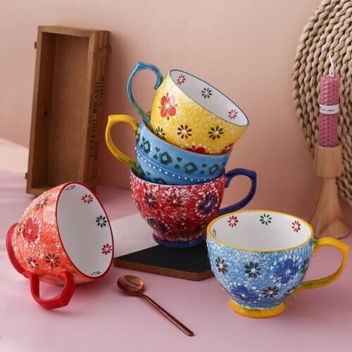 New High-temperature Hand-painted Ceramic Mug Mug Household Large-capacity Coffee Cup Creative Water Bottle Breakfast Milk Jug