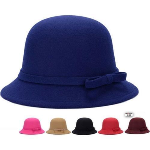 New Fashion Women Wool Hats Felt Cloche Vintage Trendy Cute Ladies Bowler Bow Cap