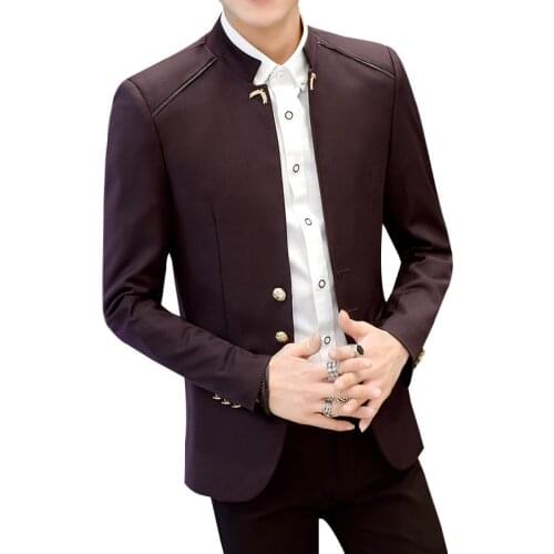 HOO 2021 Spring New Mens Casual Stand Collar blazer Youth Three Button Business Professional Tailored blazer