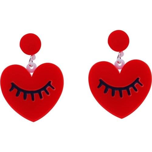 New Design Red Heart With Eyes Acrylic Earrings For Women Geometric Long Dangle Earrings Night Club Party Fashion Jewelry Gifts