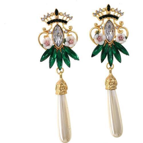 New Fashion Designer HandMade Jewelry Colorful Rhinestones Imitation Pearls Long Drop Earrings for Women Gifts