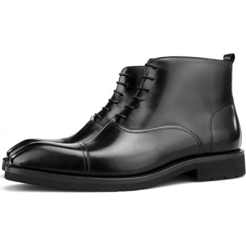 Solid Winter Black Mens Boots Shoes Work Boots Add Velvet Fashion Designer Shoes Men Genuine Leather Concise