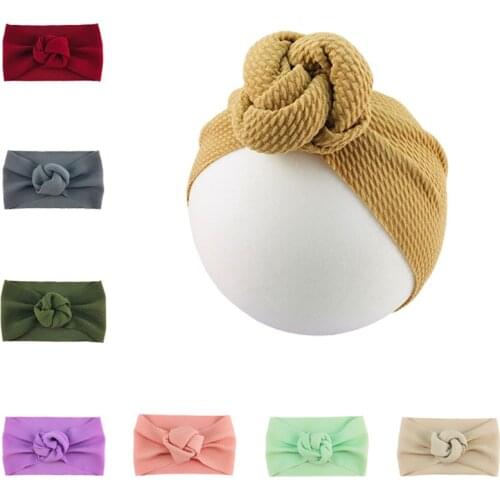 21pcs/lot Solid Bullet Fabric Rose Turban Headband Boutique Topknot Headwear Baby Girls Hair Accessories