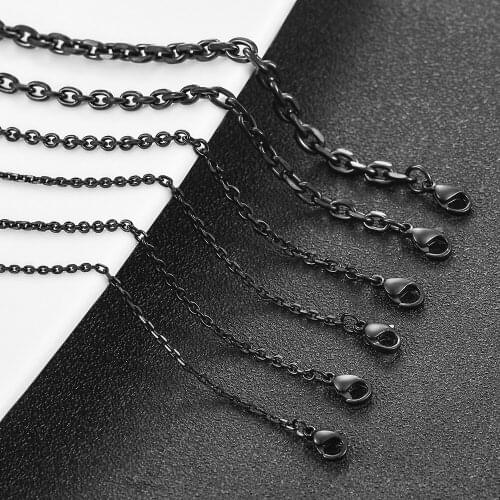 Width1.6/2/2.4/3/4/5mm Fashion Black Color Stainless Steel Women Men Cuban Chain Oval Necklace High Quality Classic Jewelry