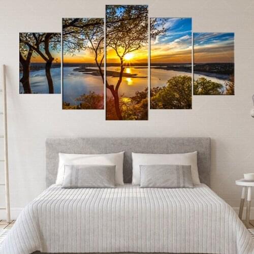 Posters Tableau Wall Art Home Decor Modern 5 Panel Beautiful Sunrise Natural Landscape HD Print Painting Modular Pictures Canvas