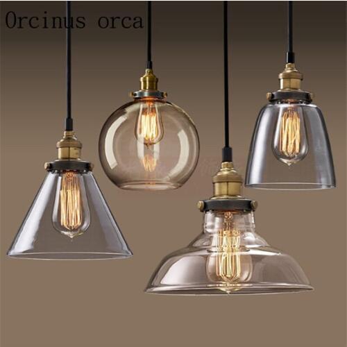 Simple North American style rural glass chandelier retro industrial wind restaurant study bedroom bar free shipping