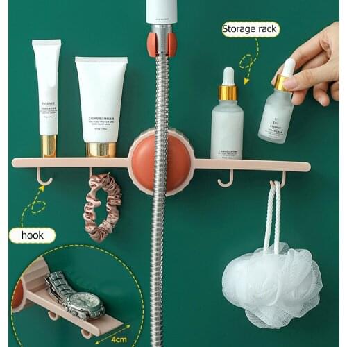 Adjustable Shower Holder Rack with Hook Self-Adhesive Sprayer Nozzle Stand Punch Free Bath Bathroom Wall Mounted Shelf