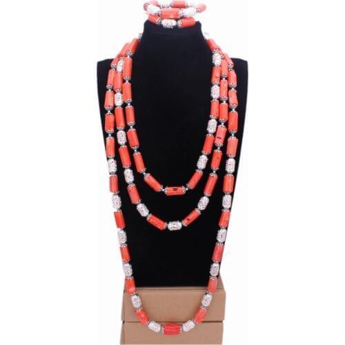 Luxury African Men Jewelry Wedding Jewelry Sets For Groom Three Layers Original Coral Necklace & Bracelet Jewellery Set 2018