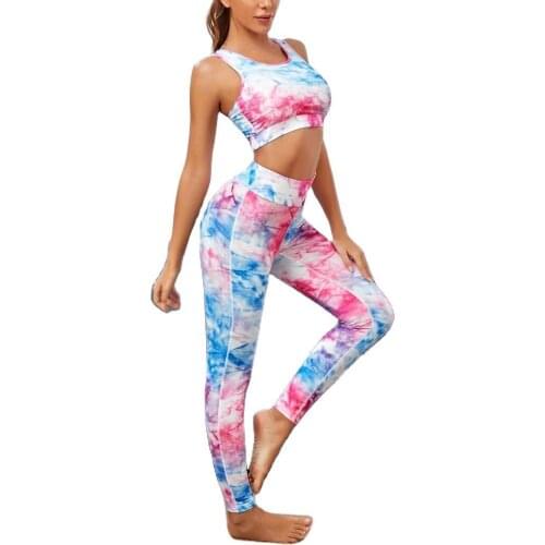 2 Piece Sexy Yoga Sets Women Gym Clothes Fitness Sport Wear Beauty Back Bra Gym Leggings Printing Workout Training Suit
