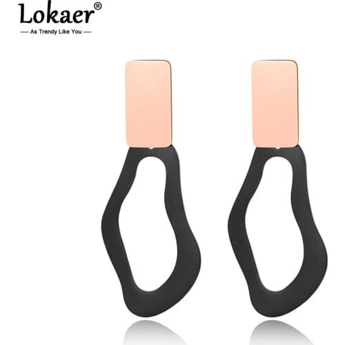Lokaer Trendy Stainless Steel Ear Shape Stud Earrings For Women Girls Black/Rose Gold Ear Jewelry For Anniversary Gift E19070