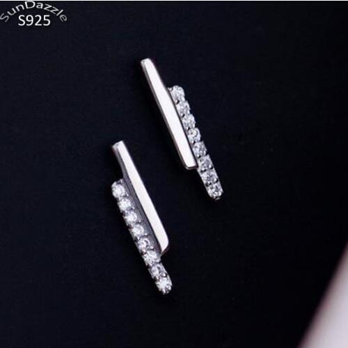 Genuine Real Pure Solid 925 Sterling Solid Silver Stud Earrings for Women Jewelry Simple Cubic Zircon Female Gold Earring