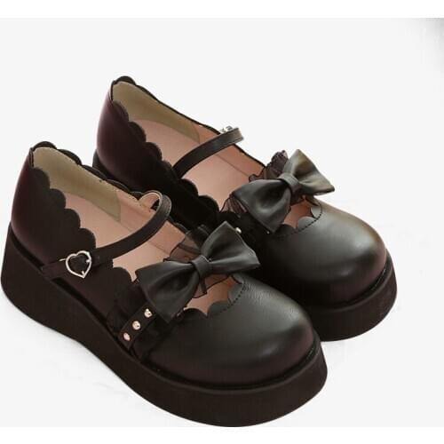Kawaii Girl Tea Party Lolita Shoes Muffin Heavy-Bottomed Round Head Women Shoes Lace Bow Cos Princess Round Head Student Shoes
