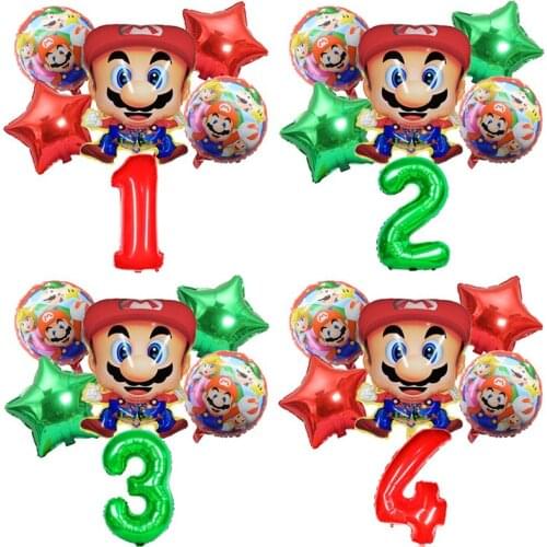 6 pcs Super Mary Mario Balloon Childrens birthday party decoration balloons Mario Luigi brothers Game theme Party supplies