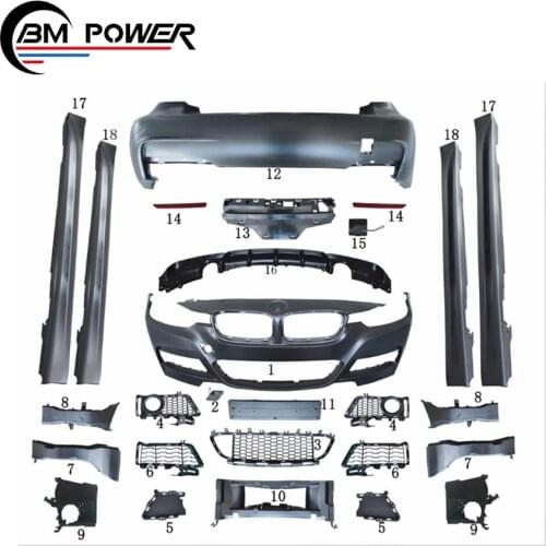 High Quality 3 Series F30 Body Kit for 3 Series F30 to MT Style with Front Bumper Side Skirt and Rear Bumper