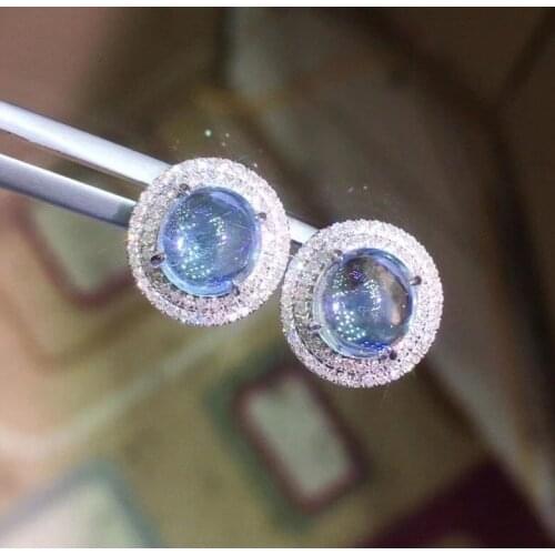 Y406 Fine Jewelry Pure 18K White Gold Natural Aquamarine Gemstone 3ct Diamonds Females Earrings for Women FIne Earrings