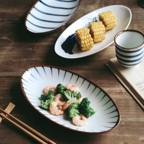 Japanese Hand Painted Underglaze Ceramic Sushi Plate Oval Dish Dumpling Plate Japanese Fried Fish Plate Beautiful Plates Tray