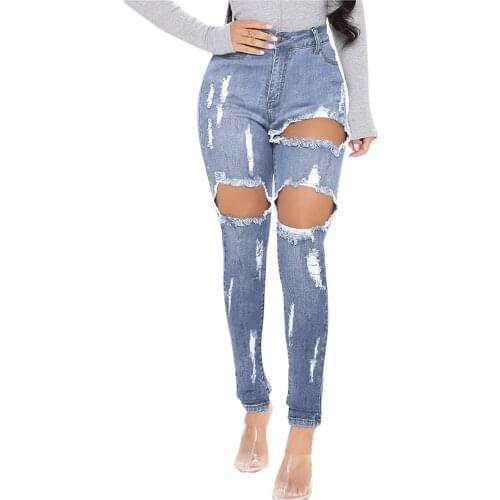 Womens denim trousers Hole Button Zipper Pocket Jeans Casual Denim Flares Wide Leg Slim Pants pantalon pour femme harajuku