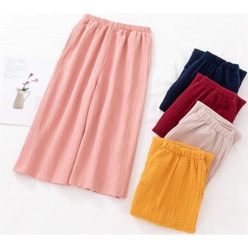 2020 Chinese Style Women Cotton Straight Pants Calf-Length Wide Leg Pants With Pocket Loose Solid Trousers Plus Size M-6XL 7XL