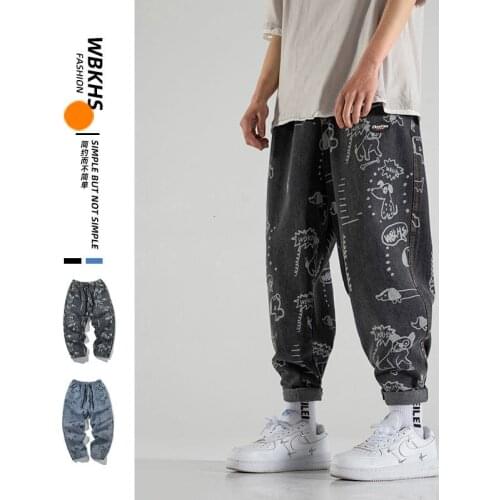 Oversize Jeans Male Printed Graffiti Cartoon Loose Straight Leggings Retro Denim Trousers Casual Hiphop Streetwear Pants M-5XL