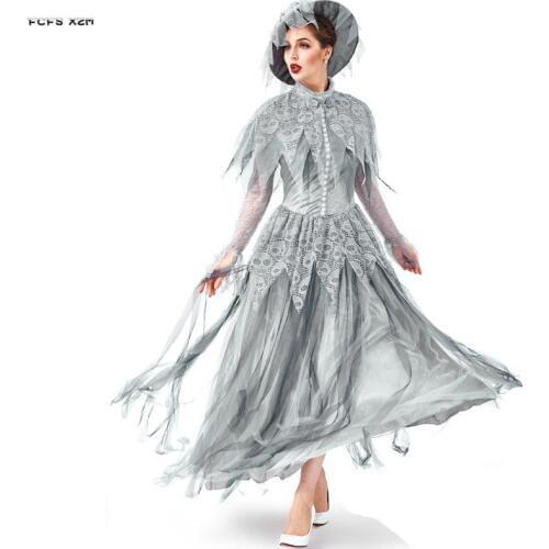 Women Halloween Corpse bride Scary Costumes Female Bride Cosplay Carnival Purim Stage Showing Masquerade Role Play party dress