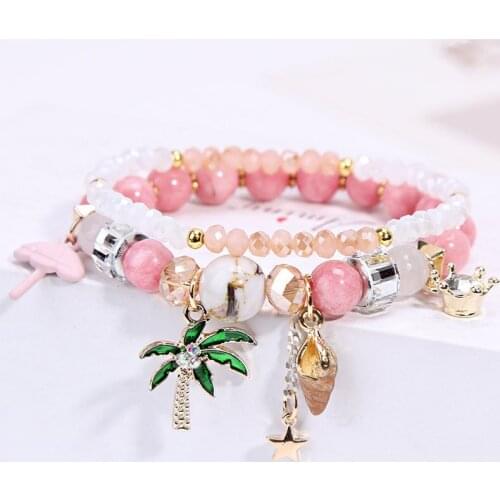 Korean fresh style coconut tree shell womens bracelet female multi-element crystal beaded bracelet for women sweet jewelry gifts