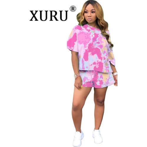 XURU New Womens Tie Dyed Printed Jumpsuit Two-piece European and American Hot Casual Jumpsuit Suit