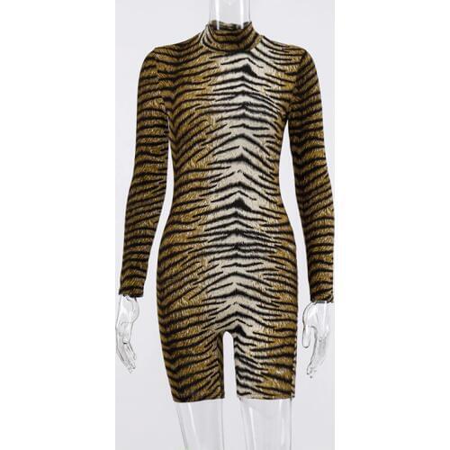 Women Long Sleeve Turtle Neck Bodysuit Leotard Casual Club Party Jumpsuit Romper Sexy Leopard Short Summer Streetwear Playsuit
