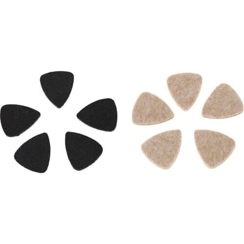 10 Pcs Soft Hard Ukulele Wool Felt Picks Mandolin Guitar Plectrums, 5 Pcs Black & 5 Pcs Wood Color