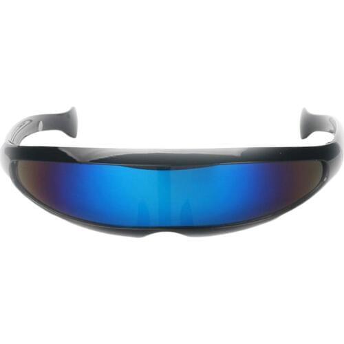 2pcs Metallic Silver Narrow Blue Robot Sunglasses Fancy Dress up Space Women Mens Cosplay Accessories Halloween Glasses
