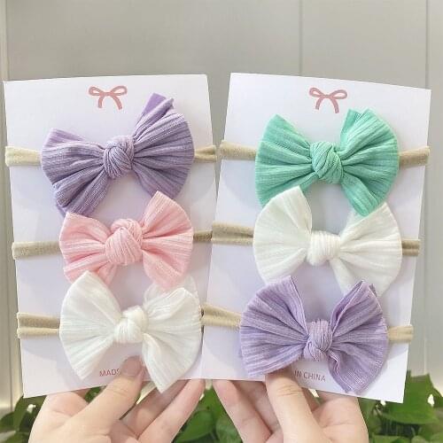 3Pcs/Set Sweet Cotton Macaron Solid Color Bowknot Headband For Kids Girls Cute Bows Elastic Hairband Headwear Hair Accessories