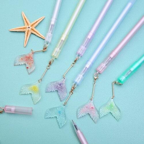 36 pcs/lot Kawaii Glitter Mermaid Pendant Gel Pen Cute 0.5mm Black ink Neutral Pens Promotional Gift Stationery School Supplies