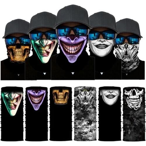 3D Seamless Magic Bandana Joker Clown Ghost Skull Tube Neckchief gaiter Warmer Face Cover Head Scarf Headband Headwear Halloween