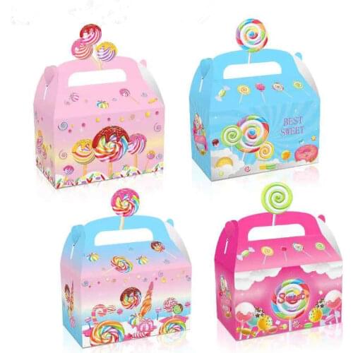 4pcs Candy Box Cake Gift Bags Snack Container For Kids Lollipop Theme Birthday Party Baby Shower Supplies Decoration