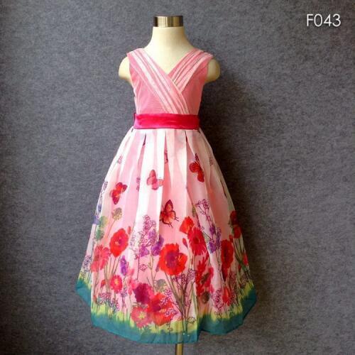 Big Size Countryside Style Girls Summer Dress Butterfly Print Red Bow tulle Party Dress High-end Brand Children Clothes