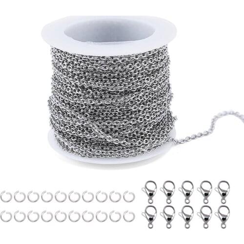 1.5mm/2.0mm Stainless Steel Link Cable Chain with 10 Lobster Clasps And 20 Jump Rings For Men Women Jewelry Chain DIY Making