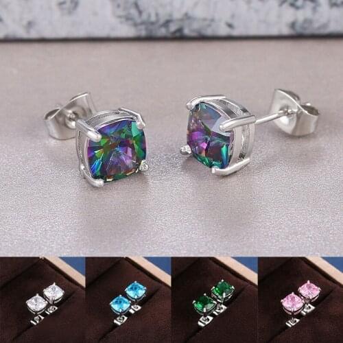 Zirconia Inlaid Stud Earrings For Women Square Cubic Zirconia Alloy Ear Studs Magnetic Earrings Fashion Girls Jewelry Gift