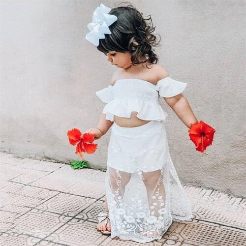 2-6T Toddler Kid Baby Girl Cute Princess Dress set Boho Beach Summer White Ruffles Lace Tops Long Skirt set Party Outfits