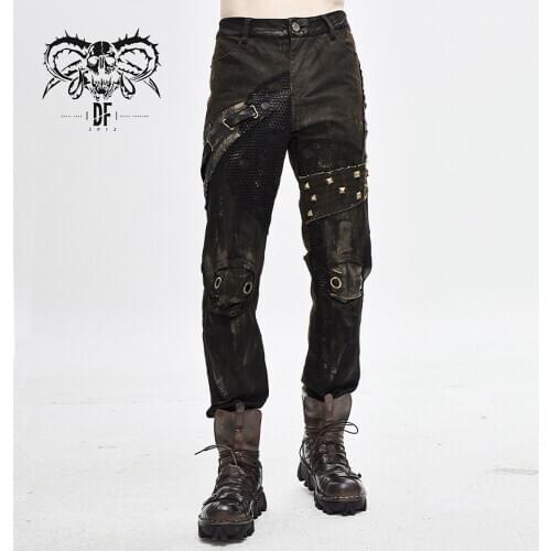 Devil Fashion Mens Steampunk Trousers Punk Distressed Trend Fashion Casual Straight Pants