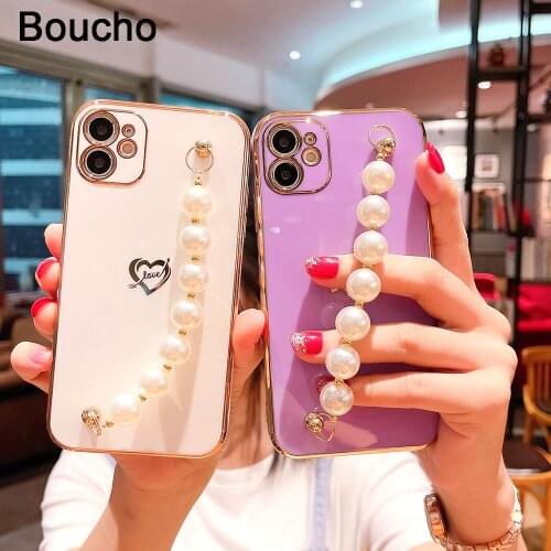 Smooth Pearl bracelet Phone Case for iPhone 12 Pro Max 12Mini Luxury Plated Gold Case for iPhone 11 Pro XS Max 8 7 Plus XR X SE