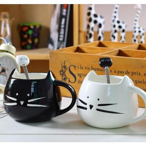 Ceramic Cute Cat Mugs With Spoon Coffee Tea Milk Animal Cups With Handle 400ml Drinkware Nice Gifts