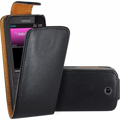 Black Flip Premium Leather Skin Bag Case Cover For Nokia 225 / Nokia 225 Dual Sim