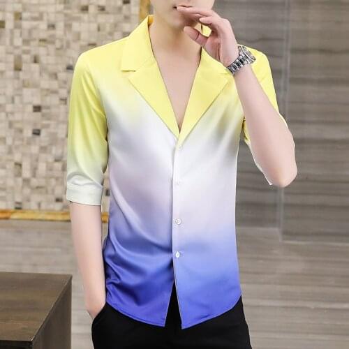 Summer Mens Mixed Color Half Sleeve Single Breasted Casual Shirt M-3XL Top Outwear C4