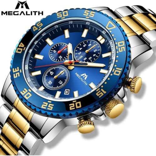 MEGALITH Stainless Men Watches New Fashion Sport 3ATM Waterproof Quartz Watches Men Luxury Big Face Wrist Watch Clock Man 8087