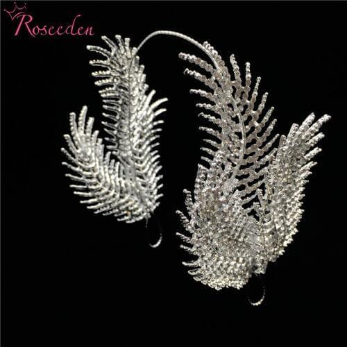 Fashion Feather Shape Wedding Crown Tiara Hair Accessories Bridal Hair Jewelry Silver Color Rhinestone Crystal Headband RE3237